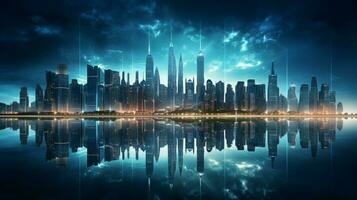 futuristico grattacieli illuminare il moderno città orizzonte foto