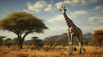 giraffa in piedi alto nel africano savana eleganza foto