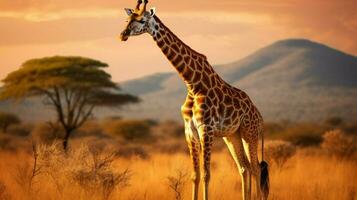 giraffa in piedi alto nel africano savana eleganza foto