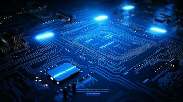 raggiante blu circuito tavola futuristico tecnologia design foto