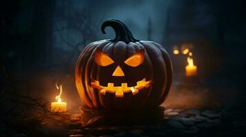 raggiante zucca lanterna porta spaventoso Halloween festeggiare foto