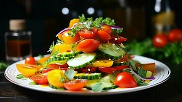 salutare mangiare fresco verdura insalata un' buongustaio vegetariano foto