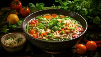 salutare vegetariano pasto fresco fatti in casa spaghetto la minestra foto