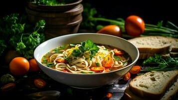 salutare vegetariano pasto fresco fatti in casa spaghetto la minestra foto