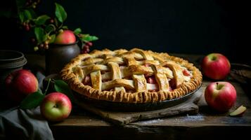 fatti in casa Mela torta al forno con fresco frutta e rustico passato foto