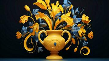 illustrazione di ornato fiore vaso con giallo liquido foto