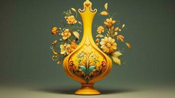 illustrazione di ornato fiore vaso con giallo liquido foto