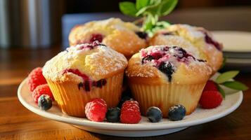 indulgente fatti in casa buongustaio muffin con fresco bacca foto