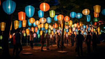 lanterne leggero su notte a all'aperto Festival foto