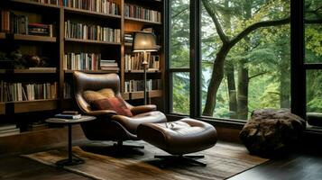 lusso lettura angolo nel moderno casa interno foto