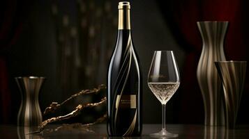 lusso vino bottiglia e elegante bicchiere di vino duo foto