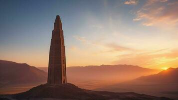 maestoso minareto si illumina il antico indigeno cultura foto