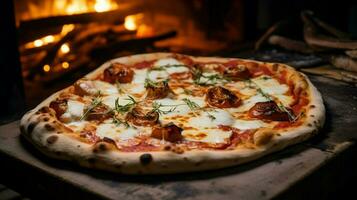 fusione Mozzarella su fatti in casa Pizza al forno foto