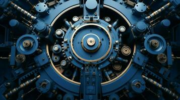 metallico macchinari nel blu cerchio alto angolo Visualizza foto