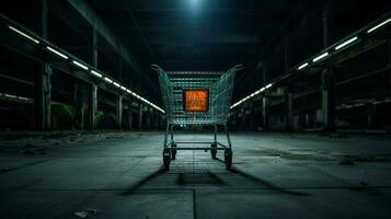 metallico shopping carrello nel vuoto supermercato foto