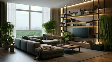 moderno appartamento con elegante arredamento confortevole mobilia foto