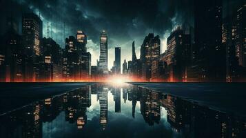 moderno grattacieli illuminare notte città di fuga foto