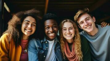 Multi etnico gruppo di giovane adulti sorridente allegramente foto