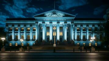neo classico palazzo di giustizia facciata illuminato a notte foto