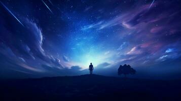 notte cielo si illumina con galassia mistico silhouette foto