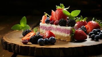 biologico buongustaio dolce dolce fetta di maturo frutta su legna foto