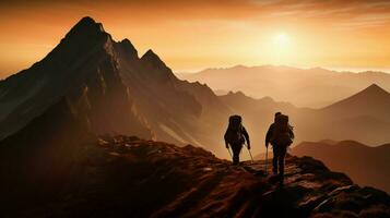 all'aperto avventurieri escursioni a piedi in direzione montagna picco Alba foto