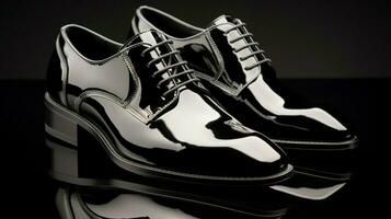 brillante nero pelle scarpe trasudare moderno lusso foto