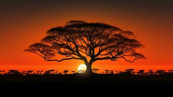 silhouette albero indietro illuminato di arancia tramonto foto