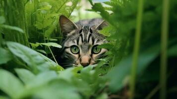 smartphone cattura feroce felino nascondiglio nel natura foto