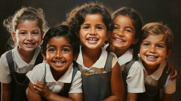sorridente scuola bambini in posa per allegro ritratto foto