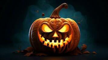 spaventoso Halloween notte raggiante zucca lanterna il male sorridente foto