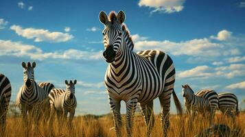a strisce zebra in piedi nel un' riga su savana foto