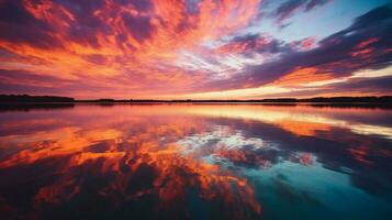 tramonto al di sopra di acqua raggiante Multi colorato cielo foto