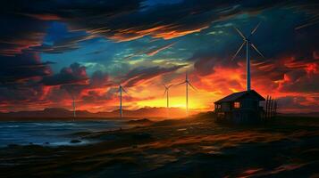 tramonto cielo poteri vento e solare energia foto