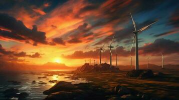 tramonto cielo poteri vento e solare energia foto