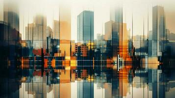 alto moderno edificio riflette astratto paesaggio urbano modello foto