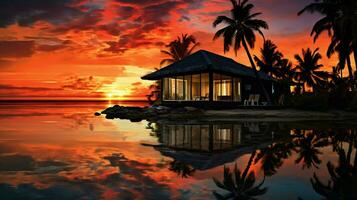 tranquillo bungalow riflessione sagome caraibico tramonto foto