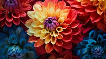 vivace petali di un' Multi colorato dalia nel autunno bellezza foto