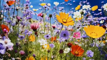 vivace Fiore di campo prato nel estate con giallo e viola foto