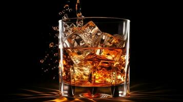 whisky su ghiaccio nel raggiante bicchiere movimento foto