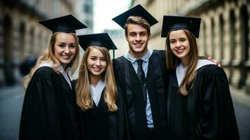 giovane adulti nel la laurea abiti sorridente con orgoglio foto