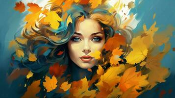 giovane donna astratto autunno bellezza nel natura foto