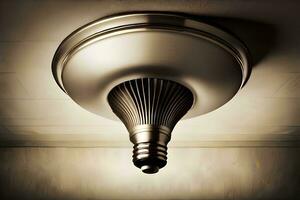 un' leggero lampadina è sospeso a partire dal il soffitto. ai-generato foto