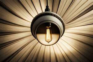 un' leggero lampadina è sospeso a partire dal un' soffitto. ai-generato foto