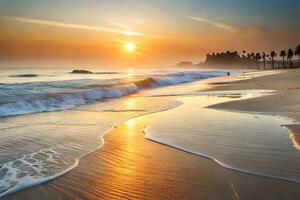 tramonto su il spiaggia nel Kerala, India. ai-generato foto