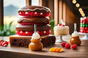 un' torta con cioccolato e frutta su superiore. ai-generato foto