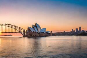 sydney musica lirica Casa e sydney ponte a tramonto. ai-generato foto