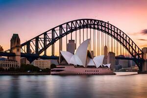 sydney musica lirica Casa e ponte a tramonto. ai-generato foto