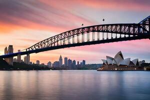 sydney porto ponte e musica lirica Casa a tramonto. ai-generato foto