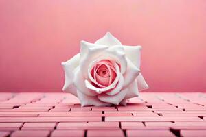 un' singolo rosa seduta su un' rosa sfondo. ai-generato foto